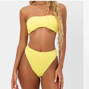 NWT Frankies Bikinis Jean Top & Anne Bottom in Pina Colada, Size M/L